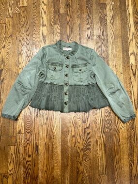 Free People Olive Green Pleated Hem Peplum Jacket